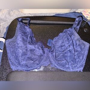Figleaves Lace Plunge - 36GG UK - Elegant Lace Underwire Bra - Blue